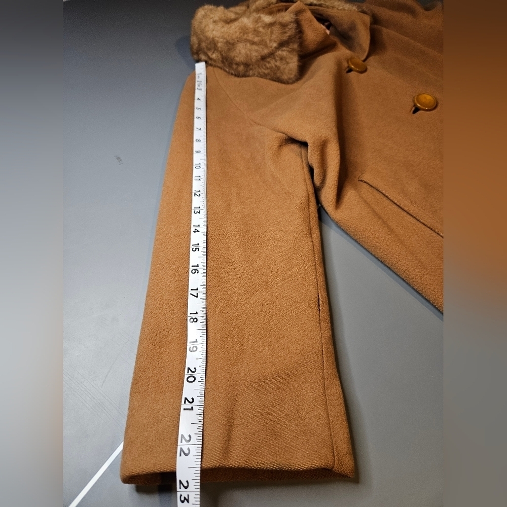 Cashmere Fur Collar 50s/60sVintage Camel Swing Coat Large, Size 10/12 - Picture 12 of 17